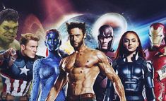 an image of the avengers movie characters in front of a background with stars and planets