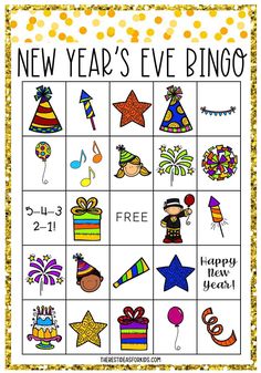 a new year's eve bingo game with lots of different things to do on it