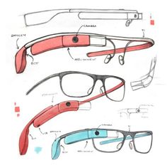 three different types of glasses are shown in this drawing form, each with their own color scheme