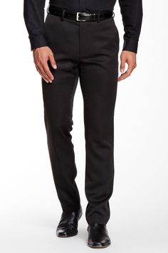 Slim fit dress pants deliver polished style.Fit: this style fits true to size. Flat front. Zip fly with hook-and-bar closure. Front slant pockets. Back besom pockets with button closure. Slim leg. Approx. 10.5" rise, 32" inseam (size 32x32). ImportedThis item cannot be shipped to Canada and Puerto Rico. Elegant Straight Dress Pants For Business, Straight Stretch Dress Pants For Formal Occasions, Fitted Straight Dress Pants, Fitted Straight Bottoms With Pressed Crease, Formal Slim Fit Tapered Leg Work Pants, Fitted Straight Bottoms For Formal Occasions, Fitted Straight Dress Pants With Welt Pockets, Sleek Fitted Straight Bottoms, Slim Fit Flat Front Suiting Pants