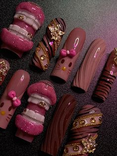 Nail Competition Ideas, Chocolate Nails Design, Hot Chocolate Nails, Photoshoot Nails, Fye Nails, Brown Nail, Nail Collection, Gel Nails At Home, Punk Nails