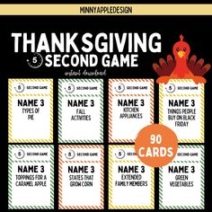 a thanksgiving card game with the words, thanks and second name