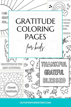 an adult coloring page with the words grateful and thank