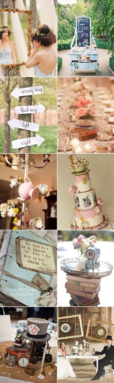 a collage of photos showing different types of wedding cakes and signs that say it all