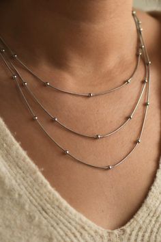 Layered Beaded Necklace In Silver - Infinity Raine Cheap Metal Beaded Chain Necklaces, Cheap Beaded Silver Chain Necklace, Cheap Everyday Double Strand Chain Necklace, Layered Beaded Necklace, Minimalist Jewelry Silver, Layered Beaded Necklaces, Ball Chain Necklace, Scarf Gift, Water Damage