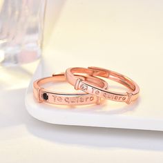 Color: Men's (Single), Women's (Single) Size: Adjustable Opening Style: Simple Adjustable Rose Gold Couple Rings For Promise, Adjustable Rose Gold Couple Rings, Open Design, Letter Ring, Open Letter, Rose Gold Plates, Or Rose, Women Rings, Gold Plate, Wedding Rings