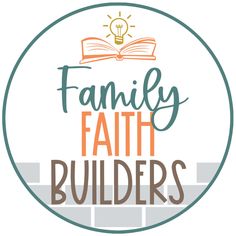 the family faith builder logo with an open book and lightbulb above it that reads,