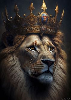 a lion with a crown on it's head is shown in this artistic photo