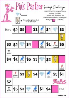 the pink panther challenge game is shown with numbers and symbols for each player to play