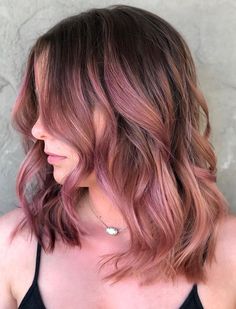 Strawberry Brunette Hair Rose Gold, Rose Gold Brunette, Rose Gold Balayage Brunettes, Pink Balayage Brunette, Gold Brunette, Brunette Ombré, Rose Gold Hair Brunette, Pink Balayage