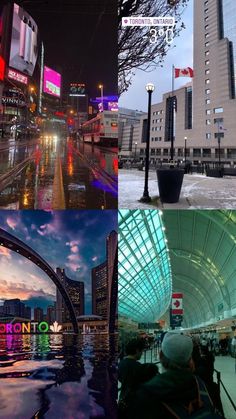 there are many different pictures in this collage that show the city's architecture