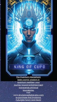 the poster for king of cups is shown in blue and black colors, with an image of