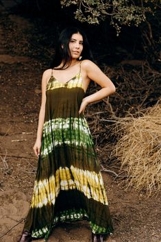 Stunning Green and Yellow Tie Dye Dress. Comfort and style, adjustable back tie. Brown Tie Dye, Yellow Tie Dye, Green Tie Dye, Yellow Tie, Earthy Outfits, Brown Tie, Dye Dress, Yellow Ties, Black Tie Dye