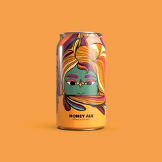 a can of honey ale on an orange background