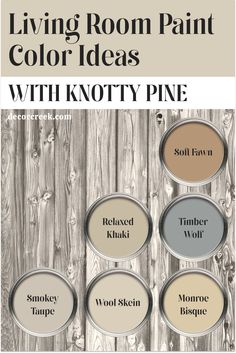 the living room paint color ideas with knotty pine is shown in four different shades