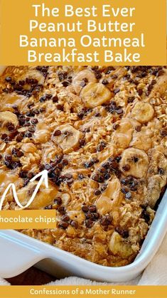 the best ever peanut butter banana oatmeal breakfast bake with chocolate chips