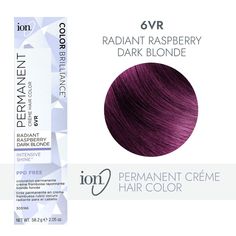 ion 6VR Radiant Raspberry Dark Blonde Permanent Creme Hair Color by Color Brilliance | Permanent Hair Color | Sally Beauty Raspberry Hair Color, Plum Purple Hair, Ion Hair Colors, Purple Blonde Hair, Raspberry Hair, Red Violet Hair, Ion Color Brilliance, Hair Color Mahogany, Hair Color Plum