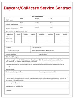 a child care application form with the words'daycare / child care service contact '