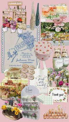 a collage of photos with flowers and other items