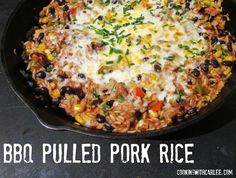 a skillet filled with mexican rice and beans