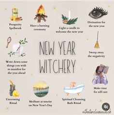 New Year Altar Ideas, New Years Witch Tips, Witches New Year Ritual, New Month Witch Rituals, Monthly Witch Rituals, Witch Holidays 2024, Witch New Year, First Of The Month Rituals Witch, New Year’s Eve 2023