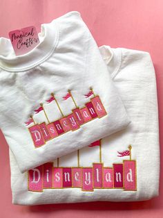 Disneyland Pink Kid / Youth Embroidered Crewneck Sweatshirt - White This listing is for Youth Size Disney Sweatshirts Cricut, Embroidered Disney Sweatshirt, Disneyland Embroidered Sweatshirt, Disney Embroidery Sweatshirt, Pink Disney Outfit, Disneyland Outfits Spring, Disneyland Crewneck, Disneyland Merch, Disney Outfits Winter