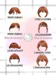 an anime character's hair chart with the names and numbers for each hairstyle