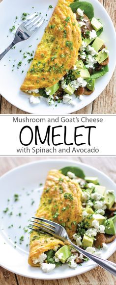 omelet with spinach and avocado on two plates