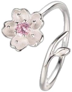 Stamped 925 Flower Jewelry, Elegant White Gold Flower Ring In Sterling Silver, Elegant Blossom Colored Rings For Gift, Elegant Blossom Color Rings For Gifts, Elegant Blossom-colored Rings For Gifts, Elegant White Sterling Silver Flower Ring, Pink Flower Shaped Sterling Silver Ring, Pink Flower Sterling Silver Ring, Pink Flower-shaped Sterling Silver Ring