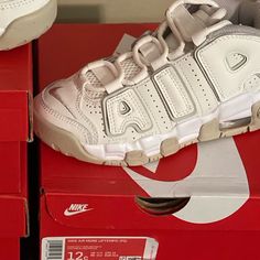 Brand New Kids Nike Air Uptempo Have Two Pairs Size 13c And One Pair Size 12c. Comfortable White Sneakers For School, White Non-slip Basketball Shoes For Streetwear, Air Uptempo Nike, Nike Shocks, Softball Shoes, Nike Air Uptempo, Nike Lebron Shoes, Toddler Nike Shoes, Nike Air More Uptempo