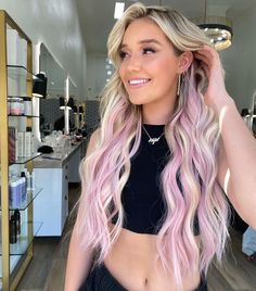 Pink Peekaboo Hair, Different Skin Colors, Pink Hair Streaks, Pink Hair Highlights, Garnier Hair Color, Peekaboo Hair Colors, Hair Pieces For Women, Blonde Hair With Pink Highlights, Dyeing Hair