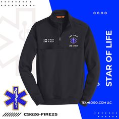 the star of life sweatshirt is shown with an emt symbol on it and text that reads