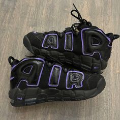 Nike Black & Purple Air More Uptempo '96 Sneaker Shoes GS Size 7Y Basketball Excellent pre-loved condition, comes with minimal signs of usage #vintage #y2k #running #athletic #top Nike Air More Uptempo 96, Uptempo 96, Nike Air Uptempo, Nike Air More Uptempo, Nike Air More, Basket Noir, Athletic Top, Sneaker Shoes, Shoes Trainers