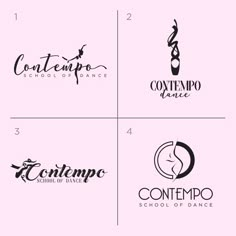 four different logos for the school of dance, contempo dance and contemporary dance