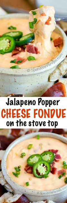 jalapeno popper cheese fondue on the stove top