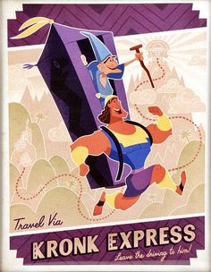 an advertisement for kronk express with a cartoon character holding a hammer in his hand