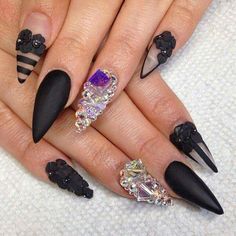 Pointy Nail Designs, Her Nails, White Nail, Ideas Nails, Nails Black, Get Nails