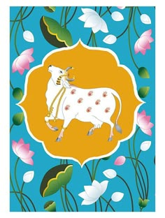 an illustration of a bull with flowers in the background