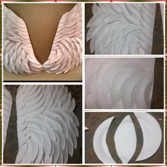 paper plate angel wings are being made with white construction paper and then cut into smaller pieces