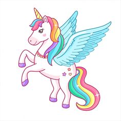 a pink and blue unicorn with wings