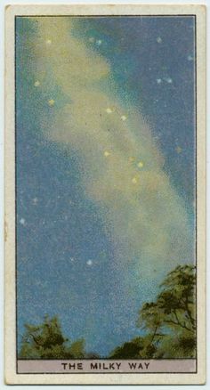 an image of a card with the milky in the sky and trees on it's side