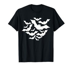 a black t - shirt with white bats on it