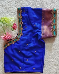 Simple And Unique Blouse Design, Simple Embroidery Designs Blouse, Latest Simple Aari Work Blouse Designs, Aari Work Blouse Designs, Latest Blouse Neck Designs, Magam Work, Blue Blouse Designs