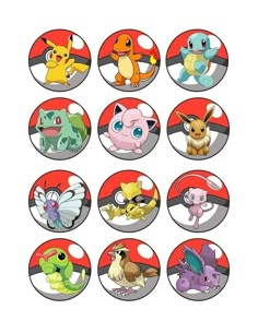 the pokemon cupcake toppers are all different colors