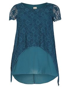 Emily layered tunic top in cord lace. Our short sleeved interestingly layered top is going to get heads turning at any party.  Made with a beautiful cord lace outer layer with an underlayer in silky georgette comes with short sleeves, scooped neckline and hanky hem. Length 30in. Outer layer 88% Nylon, 12% Elastane. Underlayer 100% Polyester. Wash 30C, Wash dark colours seperately, iron on reverse. Teal Couches, Teal Couch, Lace Outer, Layered Tunic, Hanky Hem, Cord Lace, Dark Colours, Scooped Neckline, Plus Size Top