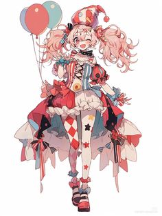 an anime character is holding balloons in her hand