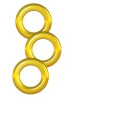 three gold rings on a white background with clippings to the bottom for text