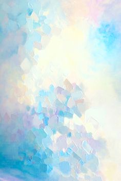 an abstract painting with blue, yellow and pink colors