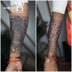 two images show different tattoos on the arms