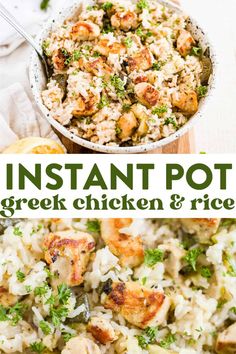 instant pot greek chicken and rice recipe with text overlay